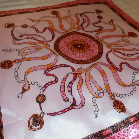 Vintage Scarf 19" Square Satin pink neckerchief retro summer - Picture 2 of 5